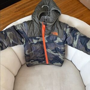 The North Face Kids' Camo Jacket with Orange Accent